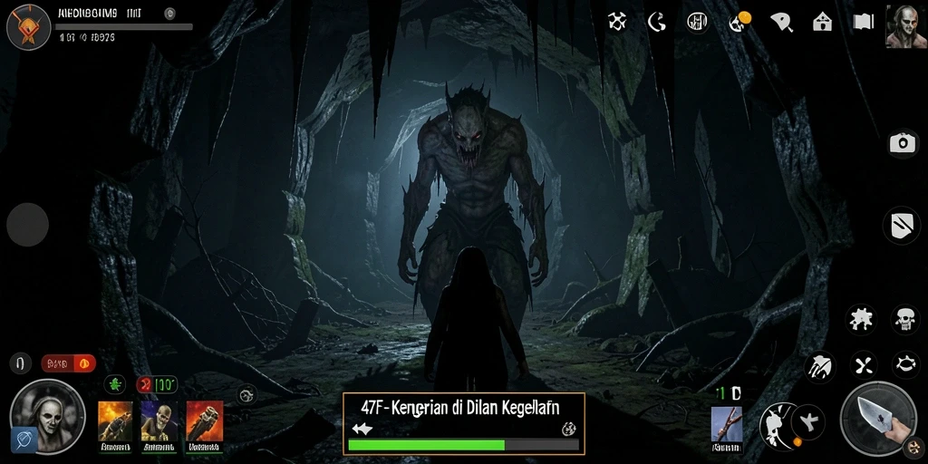 Screenshot menampilkan suasana menakutkan di dalam game 47F.