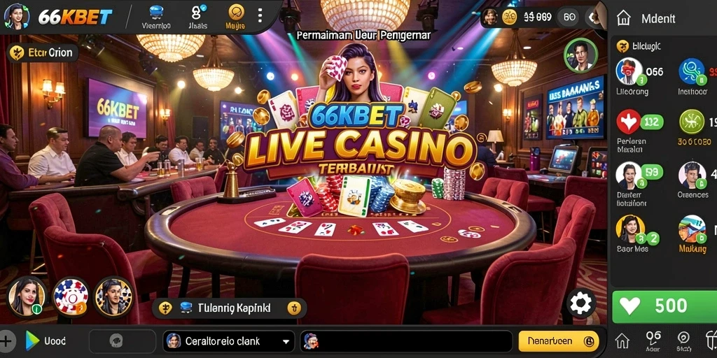 Screenshot 66KBET menampilkan dealer profesional di meja Live Casino.