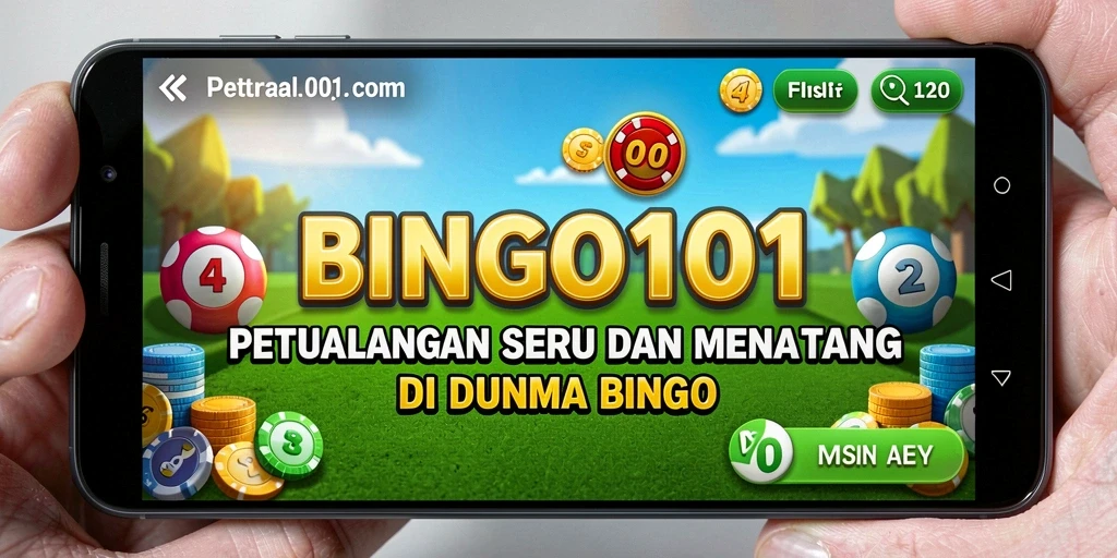 Tampilan gameplay seru dalam BINGO101 yang menunjukkan petualangan di dunia bingo.
