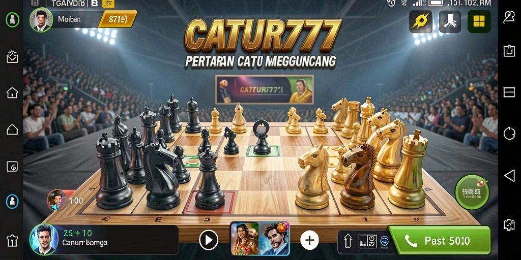 Menampilkan aksi pertarungan seru dalam permainan catur.