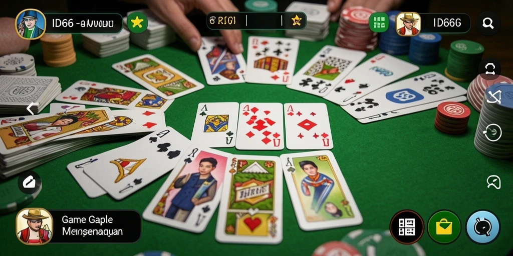 Screenshot utama ID66 menampilkan gameplay Gaple yang seru dan interaktif.