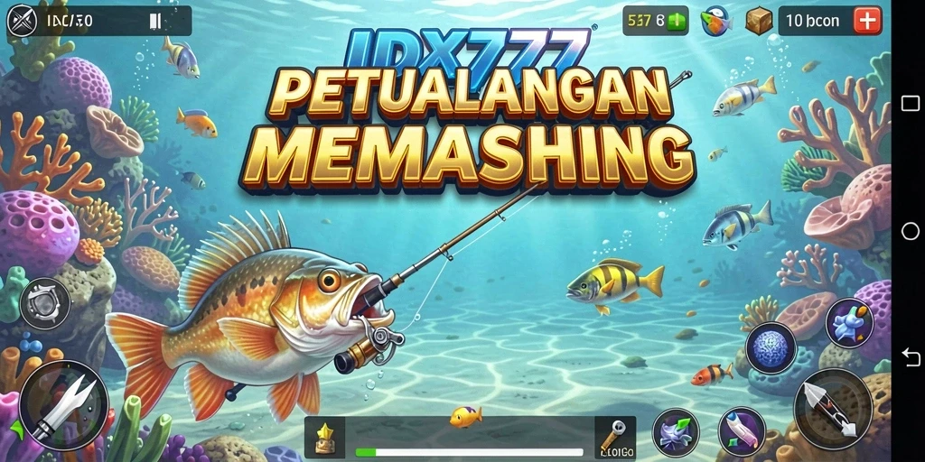 Tampilan gameplay IDX777 yang menampilkan momen menangkap ikan besar.