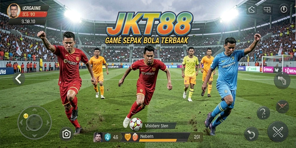 Tangkapan layar utama JKT88 menampilkan aksi seru di lapangan sepak bola.