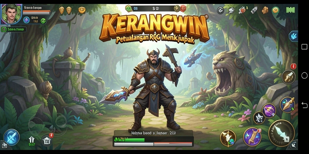Screenshot gameplay KERANGWIN menampilkan pertarungan epik dengan grafik yang menawan.