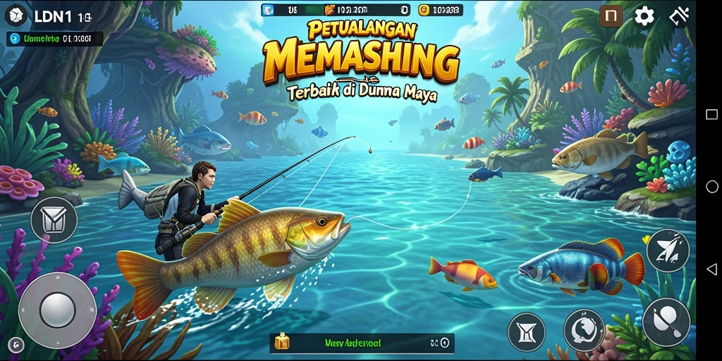 Tampilan gameplay LDN11 yang menawan saat memancing di lautan.