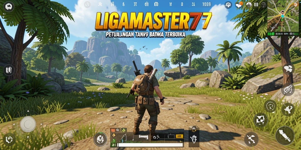 Screenshot gameplay LIGAMASTER77 menampilkan petualangan seru di dunia terbuka.