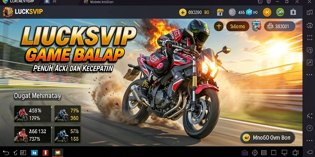 Tangkapan layar utama LUCKSVIP menunjukkan aksi balapan yang seru dan penuh kecepatan.