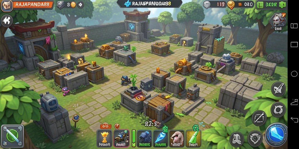 Screenshot gameplay <strong>RAJAPANDA88</strong> menampilkan pertempuran seru dalam Tower Defense.
