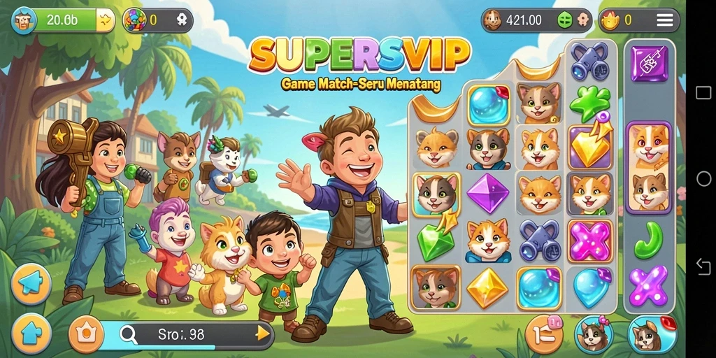 Screenshot menunjukkan gameplay seru dari SUPERSVIP Match-3.